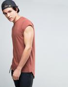Asos Super Longline T-shirt With Cap Sleeves And Scoop Back Hem In Red