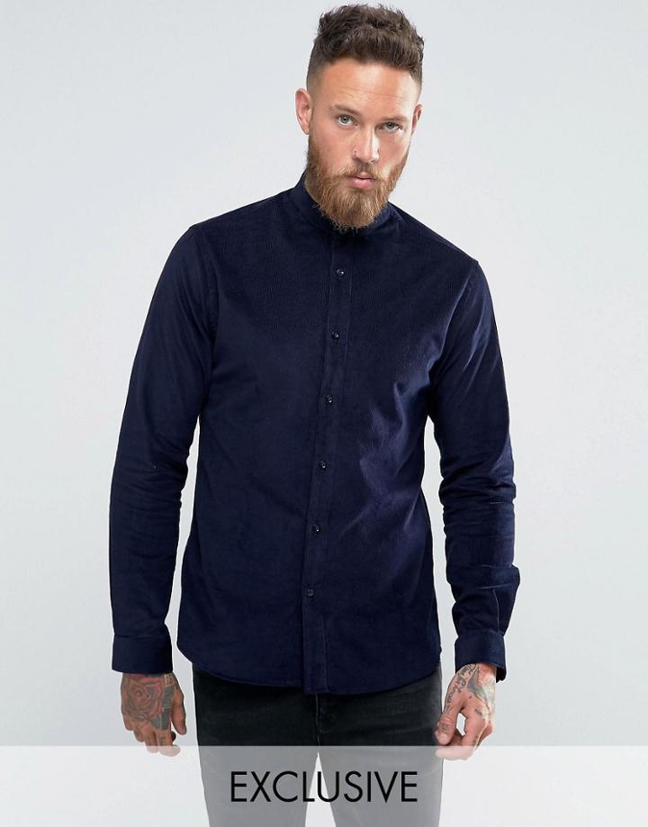 Heart And Dagger Grandad Shirt In Cord - Navy