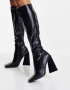 Public Desire Peggy Flare Heel Knee Boots In Black