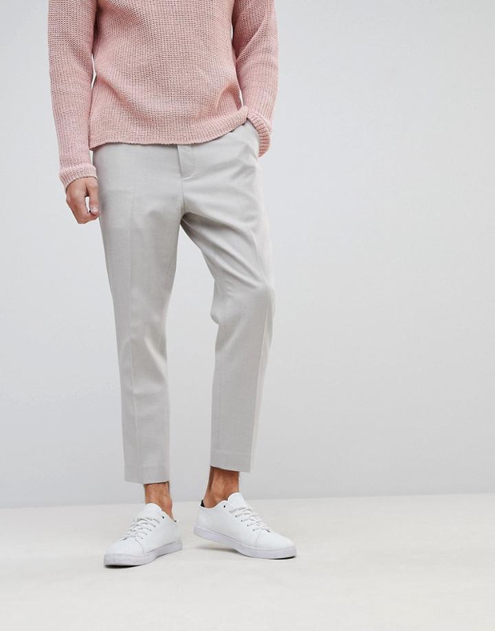 Asos Tapered Smart Pants In Putty 100% Merino Wool - Gray