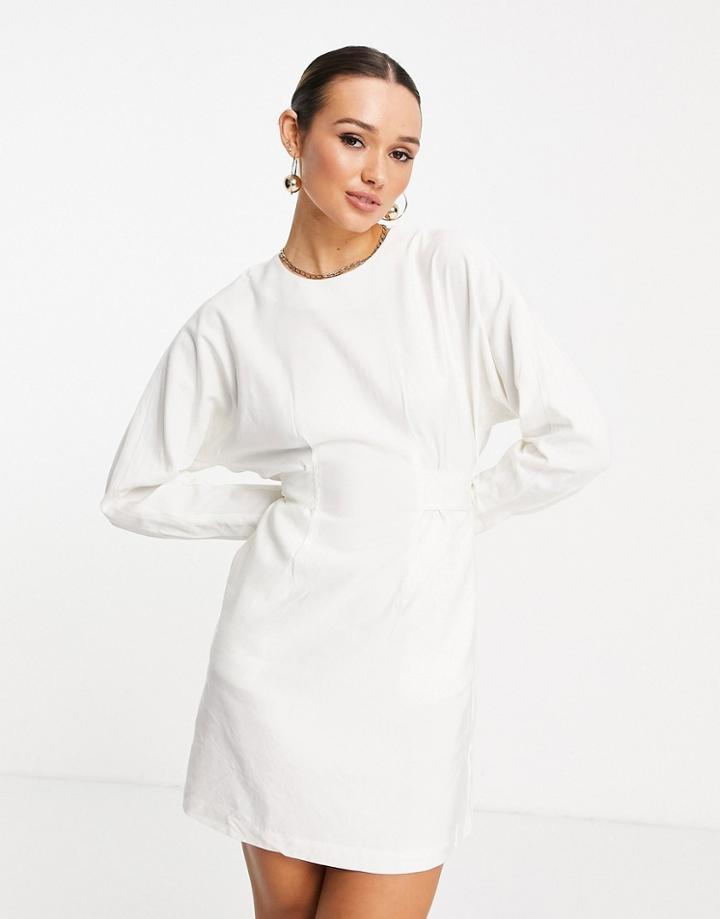 & Other Stories Ecovero Tie Waist Mini Dress In Off-white