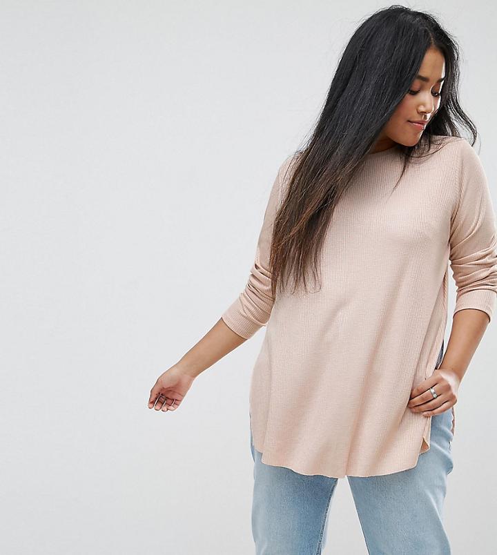 Asos Curve Tunic Top With Side Splits And Curve Hem - Pink