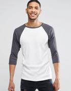 Asos Rib Extreme Muscle 3/4 Sleeve T-shirt With Contrast Raglan Sleeves