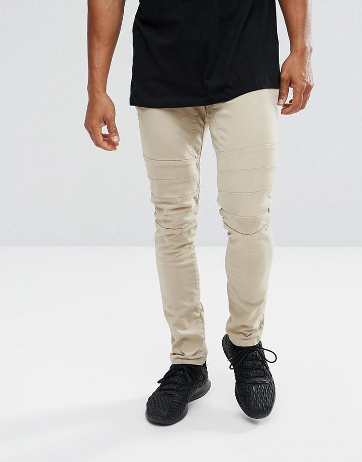Asos Super Skinny Biker Jeans In Stone - Stone