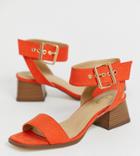 Raid Wide Fit Bessie Orange Square Toe Stacked Heel Sandals - Orange