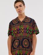Asos Design Relaxed Shirt With Embroidered Printed With Mirrors-black