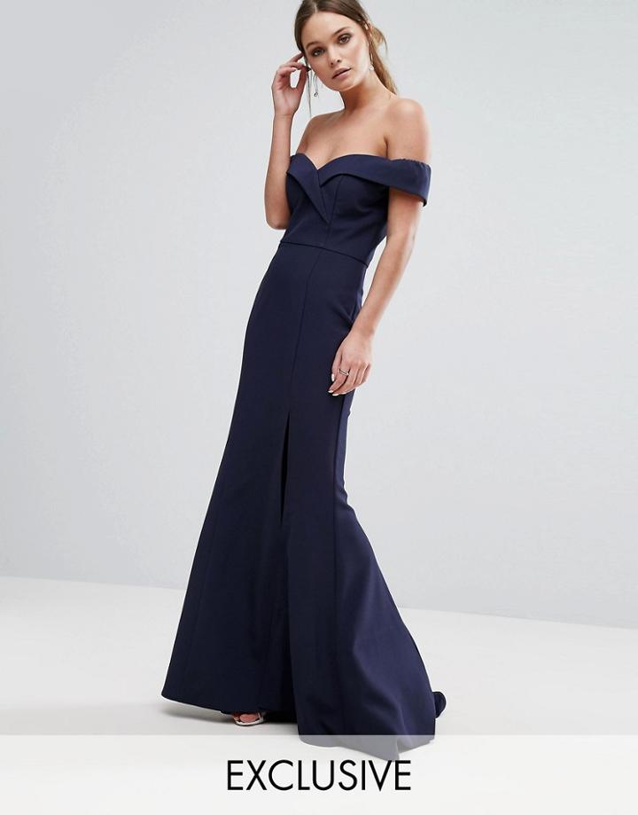 Jarlo Bardot Bandeu Maxi Dress With Fishtail - Navy
