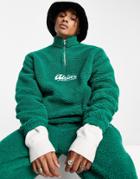 Asos Design Oversized Half Zip Sweatshirt In Green Teddy With Collegiate Embroidery - Part Of A Set