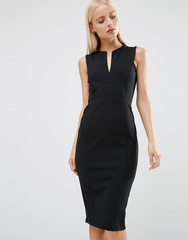 Asos Pencil Dress With Plunge Neckline - Black