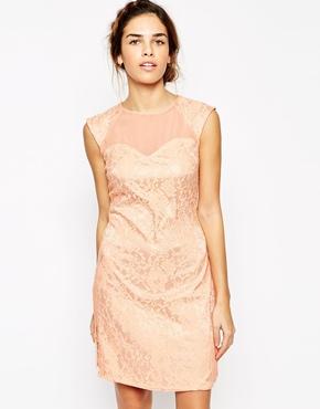 Little Mistress Lace Embellished Shift Dress - Peach