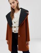 Asos Design Quilted Collar Coat - Brown