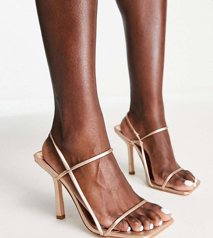 Public Desire Wide Fit Rayelle Heeled Sandals With Square Toes In Rose Gold