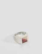 Asos Signet Ring With Stone In Burnished Silver - Silver