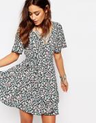 Milk It Vintage Tea Dress With Wrap Front In Ditsy Floral - Multi