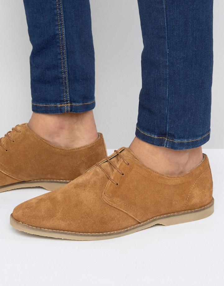 Asos Derby Shoes In Tan Suede With Piped Edging - Tan