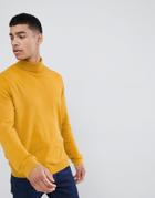 Asos Design Cotton Roll Neck Sweater In Mustard - Yellow