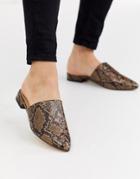 Truffle Collection Flat Pointed Mules In Snake-multi