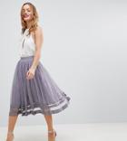 Little Mistress Petite Tulle Midi Skirt - Gray