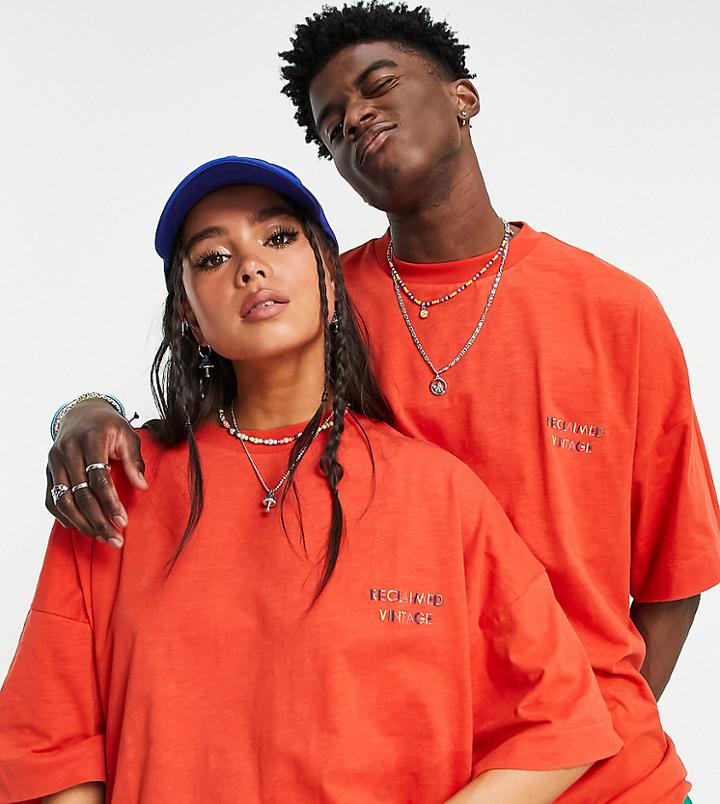 Reclaimed Vintage Inspired Unisex T-shirt In Red With Rainbow Logo