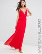 Asos Tall Pleated Skirt Maxi Dress With Ruffle Top - Red