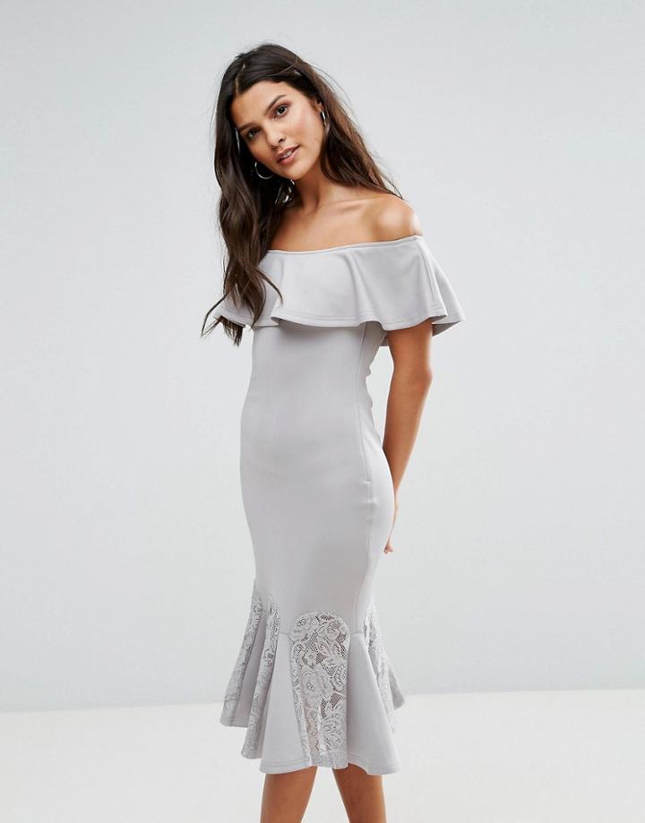 Ax Paris Bardot Dress With Lace Pephem - Silver