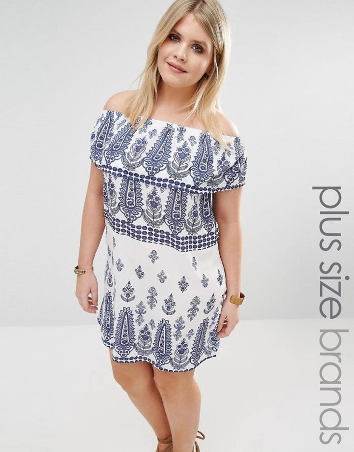 Missguided Plus Printed Bardot Dress - White