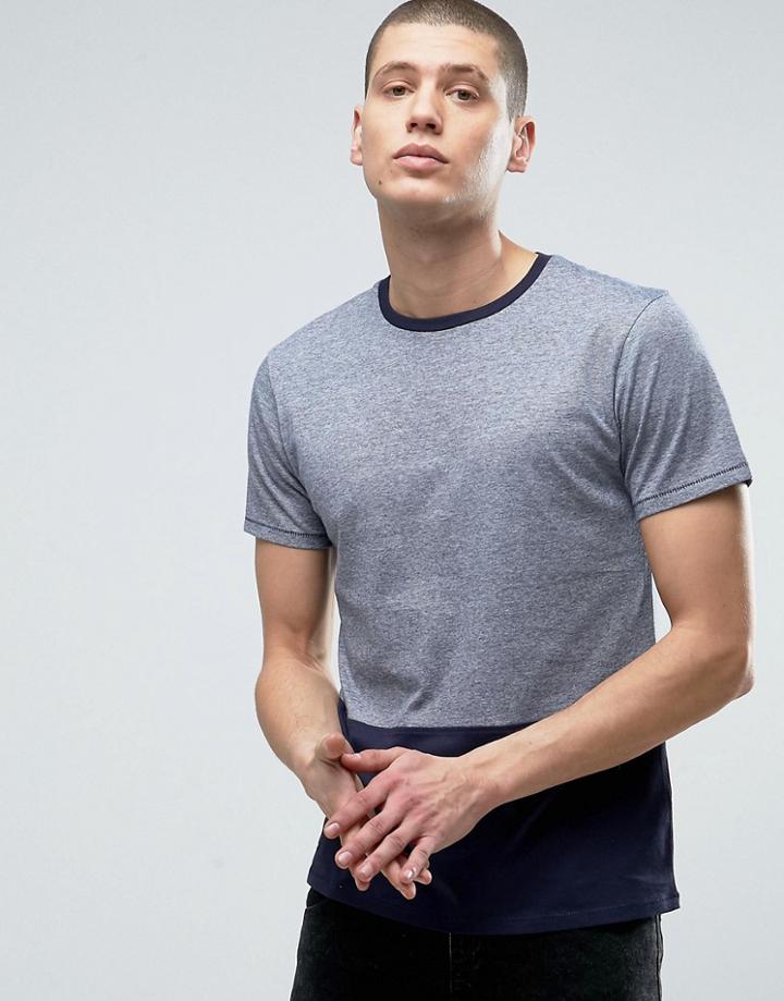 Threadbare Cut And Sew Stripe T-shirt - Navy