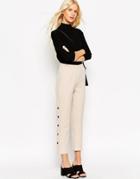 Asos Straight Leg Pant With Button Detail - Beige
