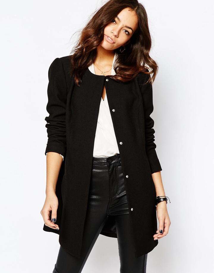 J.d.y Collarless Coat - Black