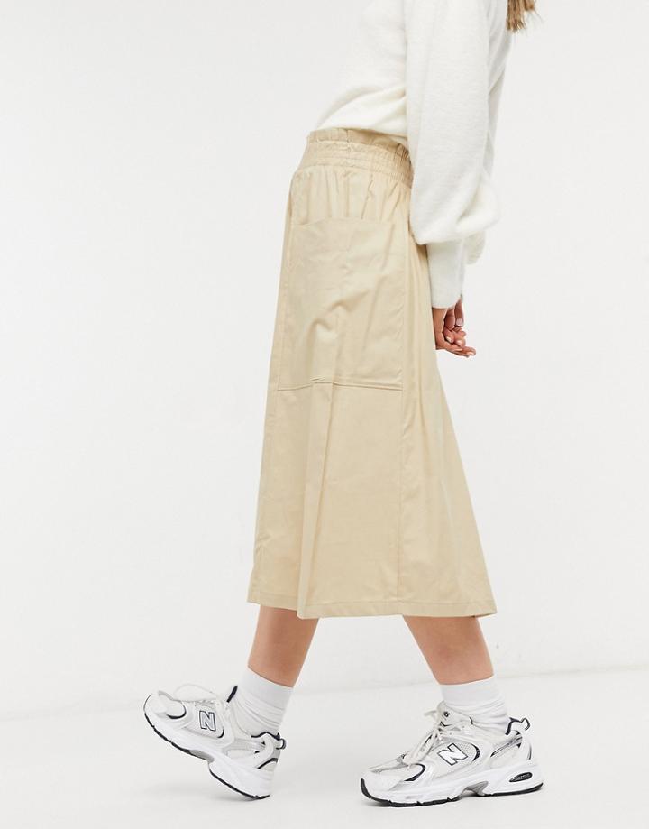 Monki Midi Skirt In Beige-neutral