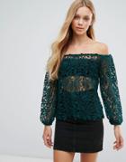 Parisan Crochet Off Shoulder Top - Green