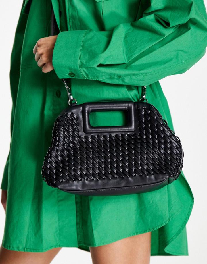 Topshop Gracie Woven Grab Bag In Black