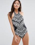 Seafolly Geo Printed High Neck Swimsuit - Black