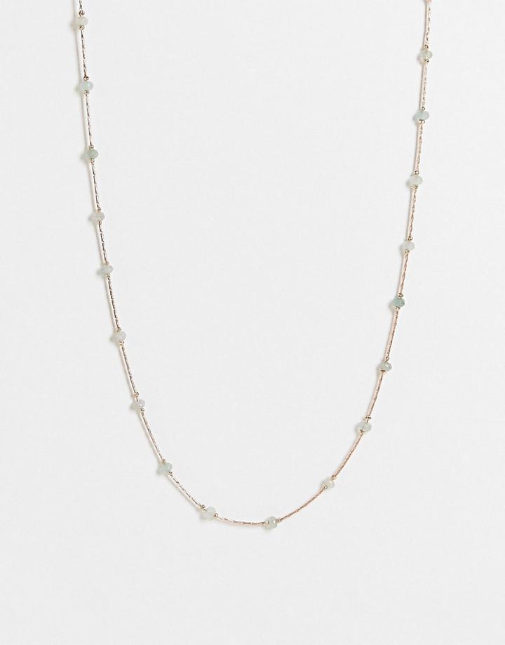 Asos Design Necklace With Jade Detail In Gold Tone