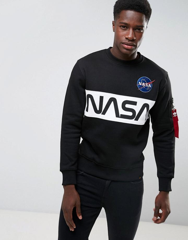 Alpha Industries Nasa Inlay Crew Sweatshirt In Black - Black