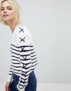 Suncoo Breton Stripe Sweater With Lacing - Multi