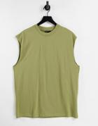 Asos Design Oversized Sleeveless T-shirt In Khaki-green