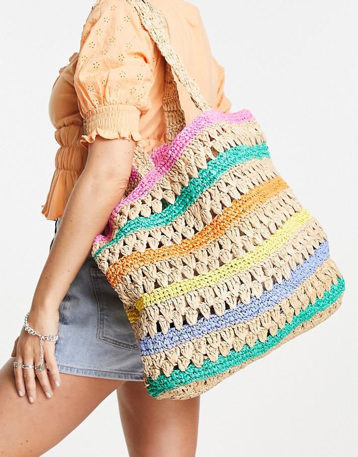 Accessorize Tote Bag In Bright Knitted Crochet-multi