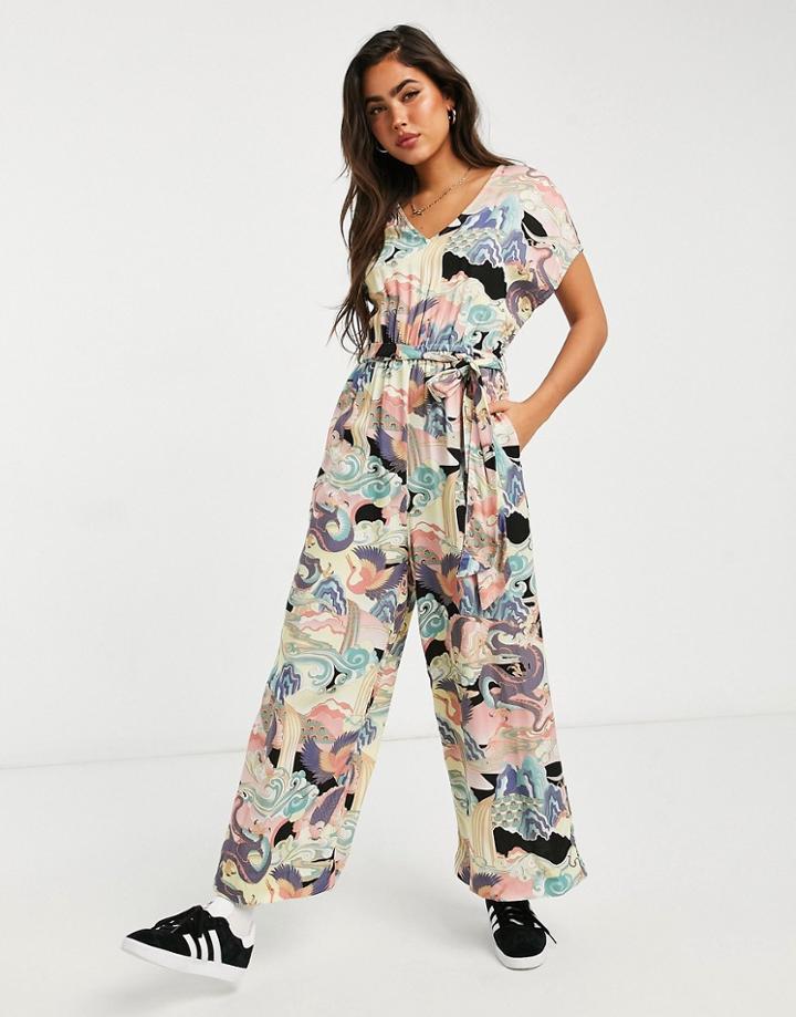 Monki Wide Leg Jumpsuit In Print-multi