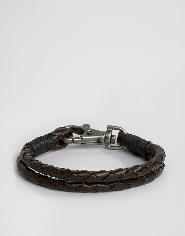 Jack & Jones Jacjack Leather Braid Bracelet In Black - Black
