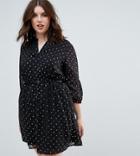 Yumi Plus Dress In Foil Star Print With Studded Belt - Black