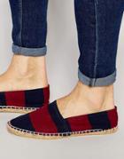 Asos Espadrilles In Navy And Burgundy Wide Stripe Canvas