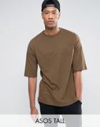 Asos Tall Oversized T-shirt In Brown With Half Sleeve - Brown