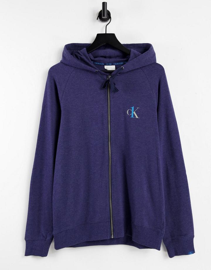 Ck One Loungwear Zip Through Hoodie In Navy