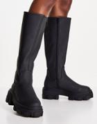 Asos Design Carla Chunky Flat Boots In Black