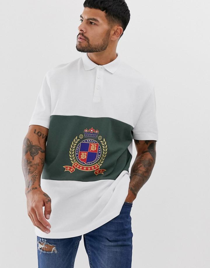Asos Design Relaxed Polo With Color Blocking And Front Emblem - White