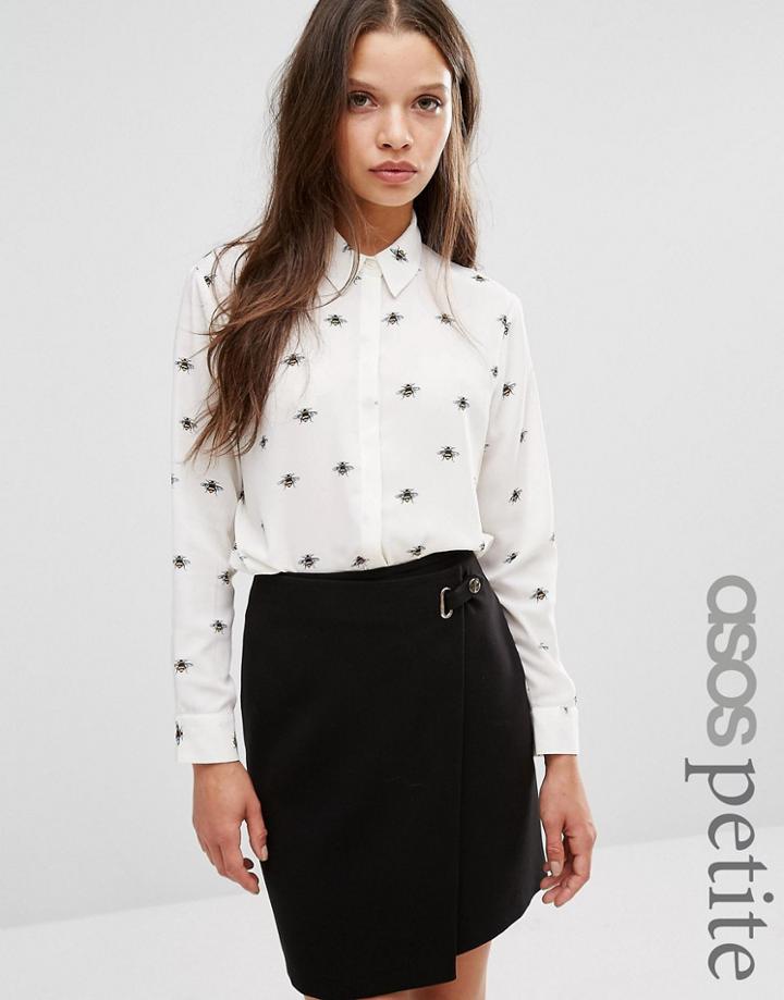 Asos Petite Soft Shirt In Bee Print - Multi