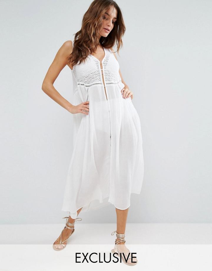 Akasa Crochet Maxi Caftan - White