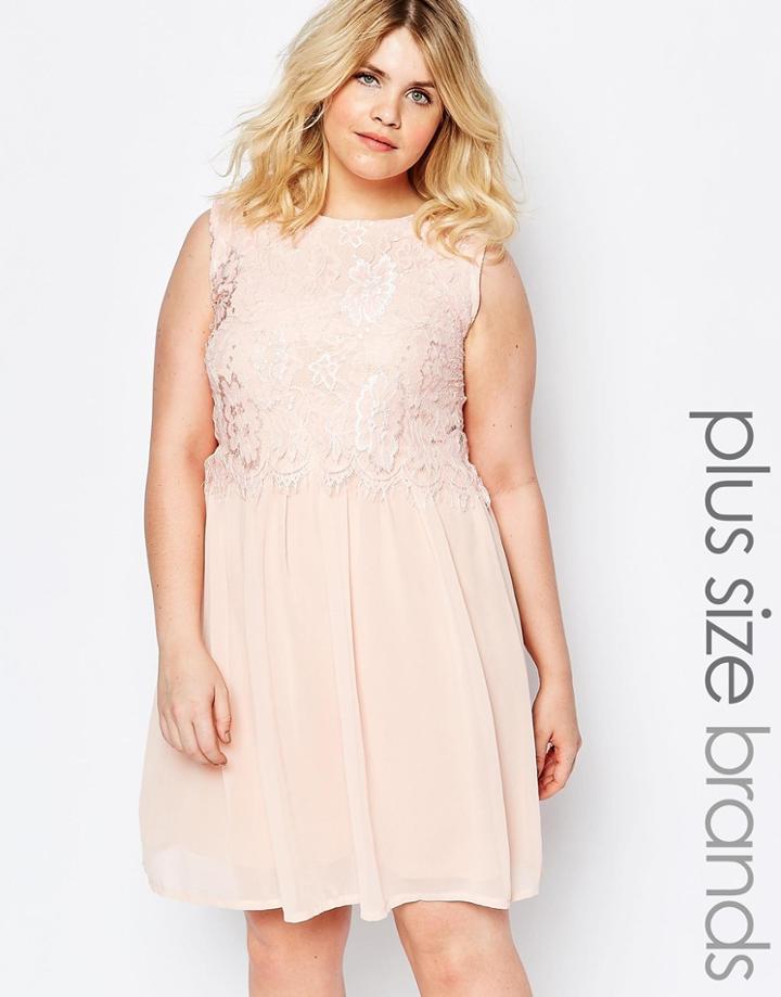 Club L Plus Dress With Eyelash Lace Top - Pale Pink