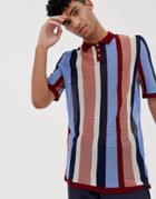 Asos Design Knitted Vertical Stripe Polo T-shirt - Multi